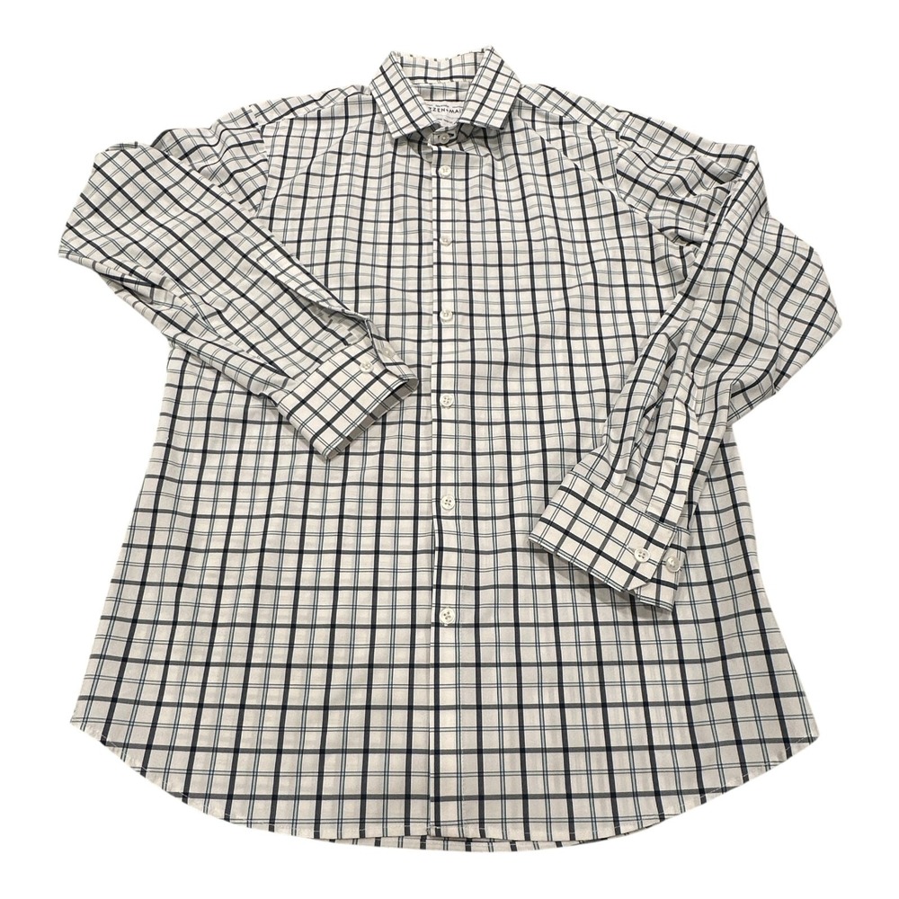 Men's Mizzen + Main Leeward Button Down Shirt‎ White Plaid Trim Fit Size Large